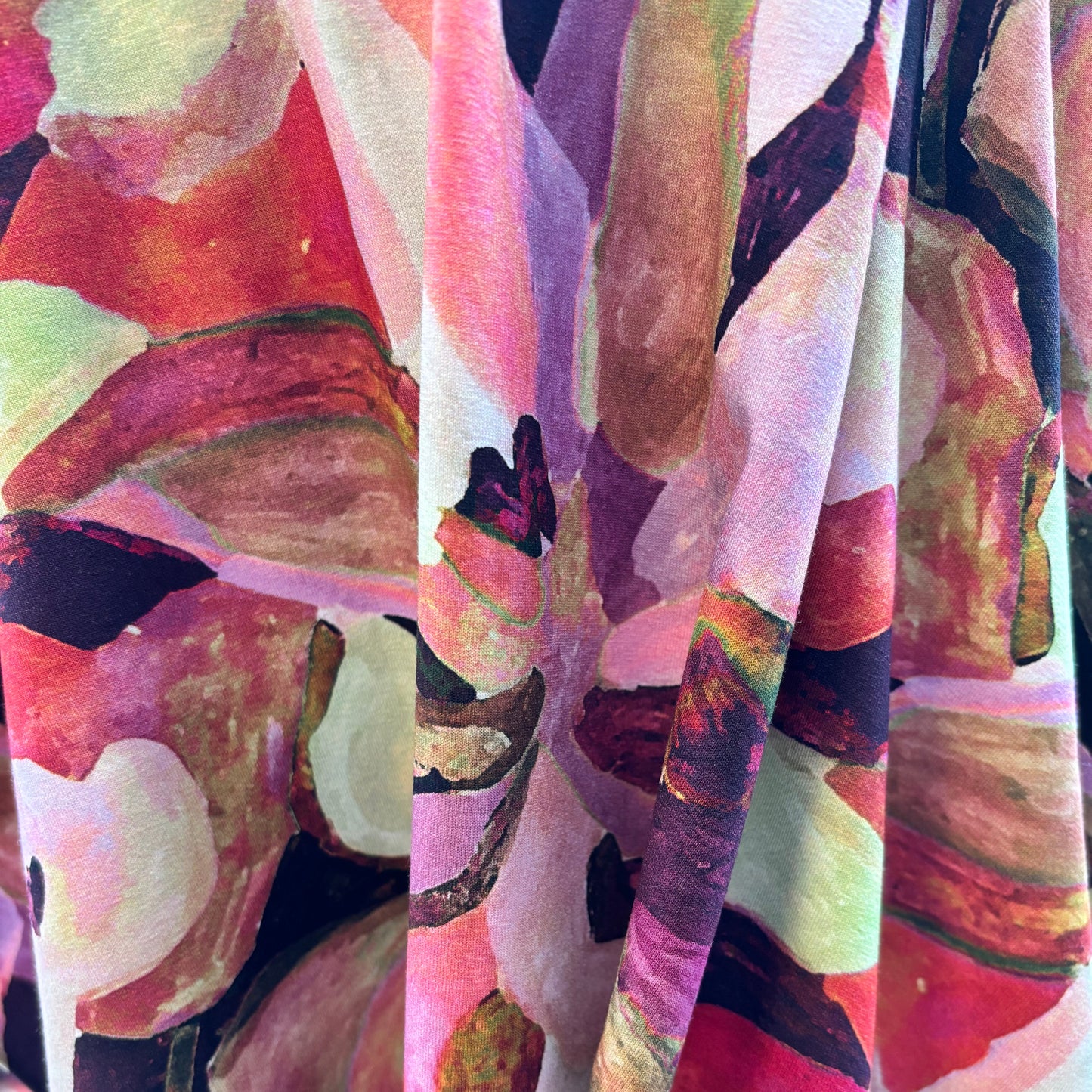 Viskose-Jerseystoff mit abstraktem Blumenmuster - rosa, OEKO-TEX® zertifiziert (Meterware)