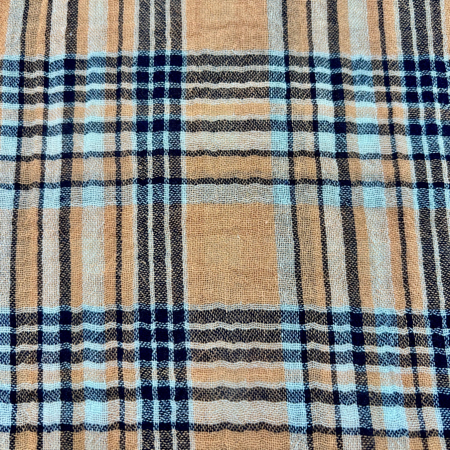 Doppelmusselin mit beidseitigem Karomuster, Camel & Marineblau (Meterware)
