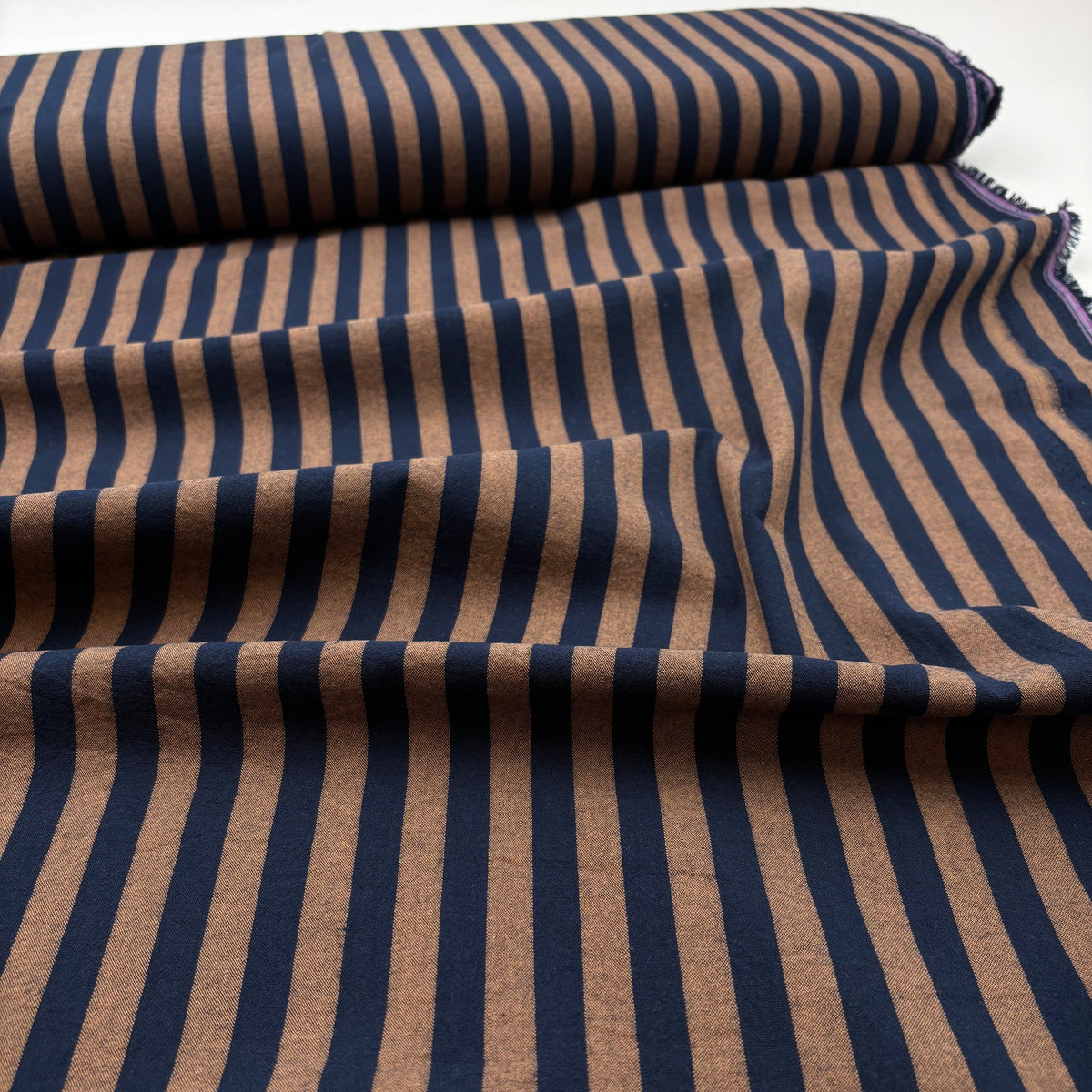 Baumwollstoff Garngefärbt Streifen – Marineblau & Hellbraun, Oeko-Tex Zertifiziert (Meterware)