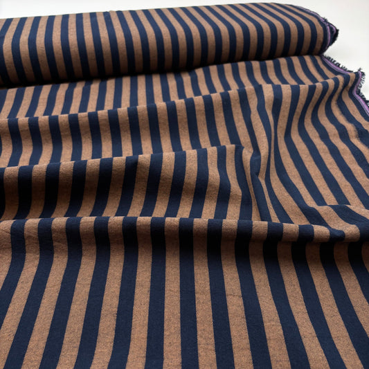 Baumwollstoff Garngefärbt Streifen – Marineblau & Hellbraun, Oeko-Tex Zertifiziert (Meterware)