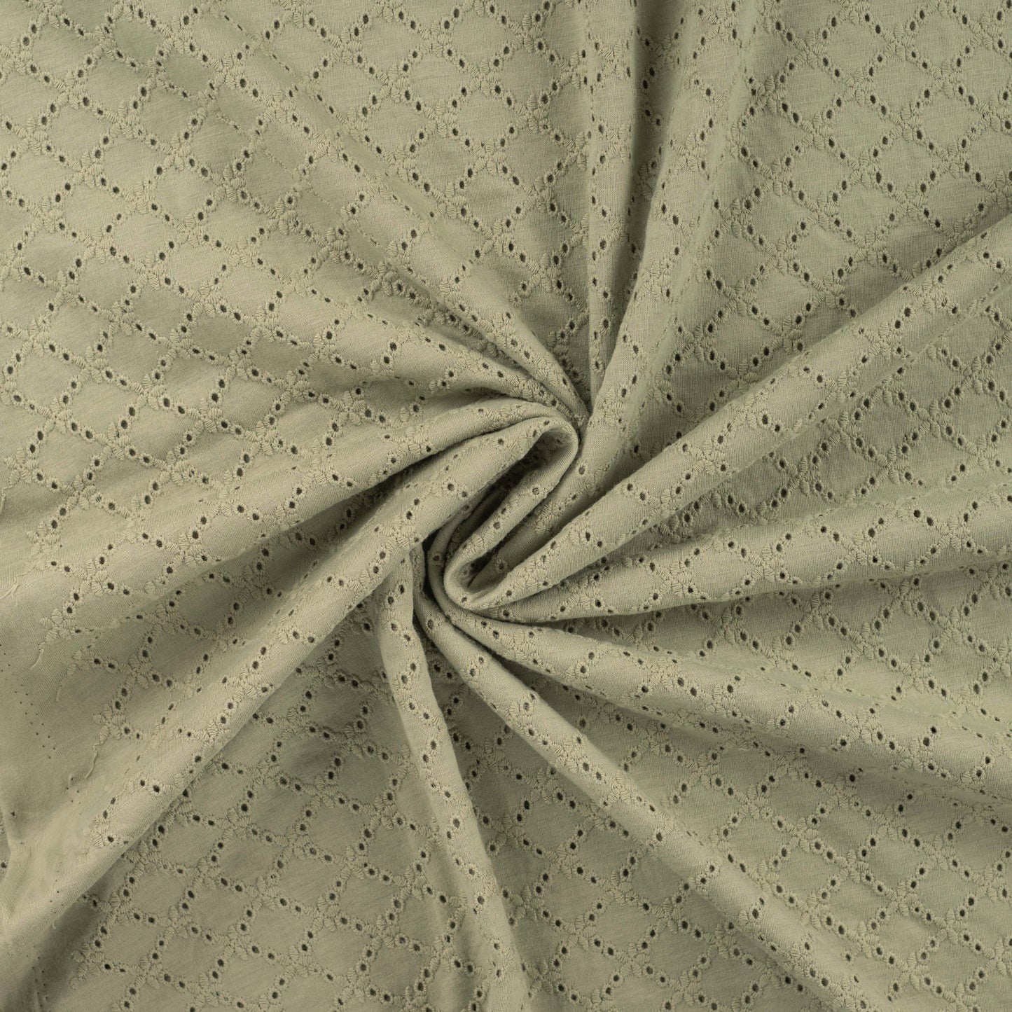 Baumwolljersey mit Lochstickerei, Broderie Anglaise – 100% Baumwolle, Khakigrün (Meterware)