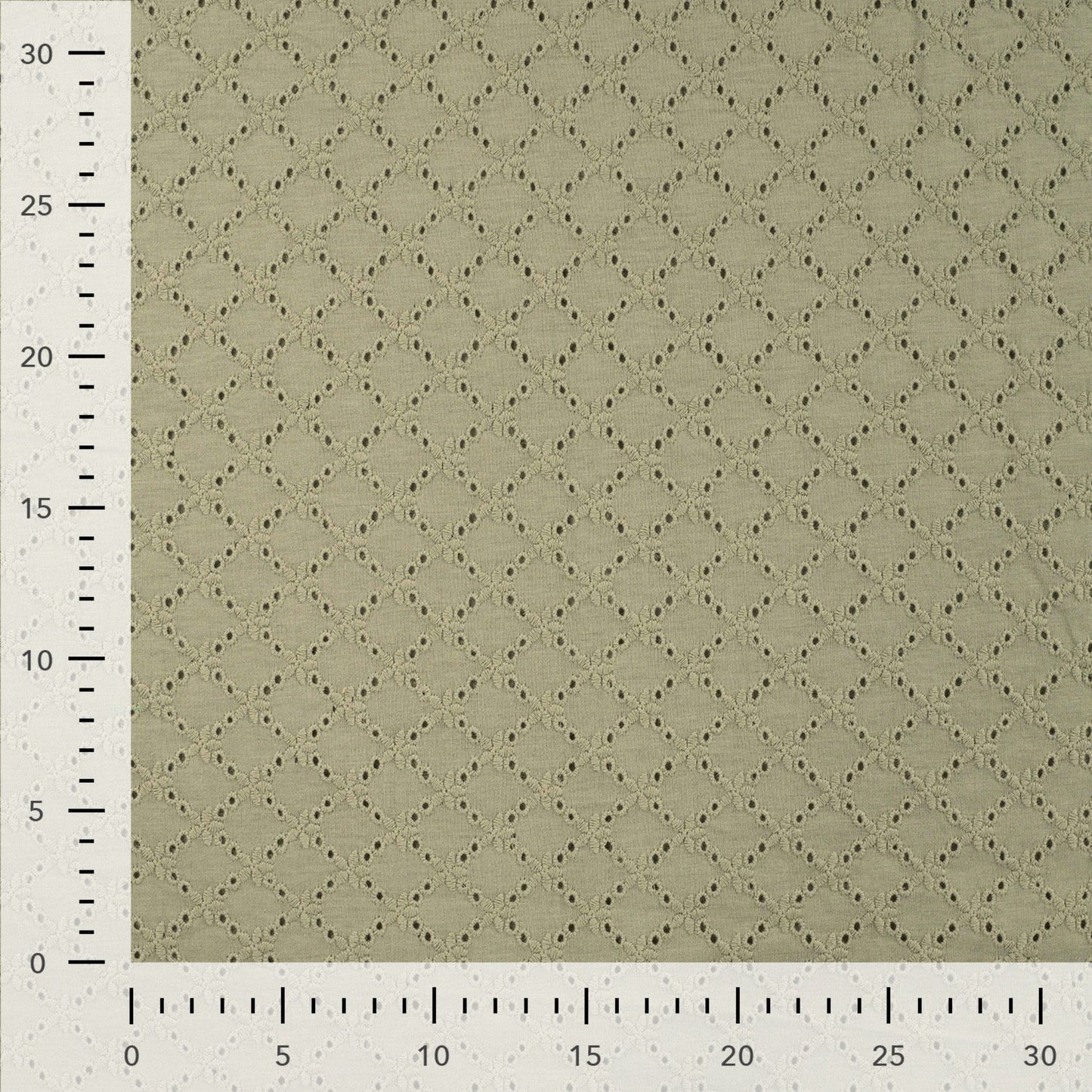 Baumwolljersey mit Lochstickerei, Broderie Anglaise – 100% Baumwolle, Khakigrün (Meterware)
