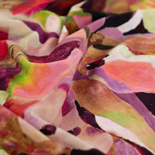Viskose-Jerseystoff mit abstraktem Blumenmuster - rosa, OEKO-TEX® zertifiziert (Meterware)