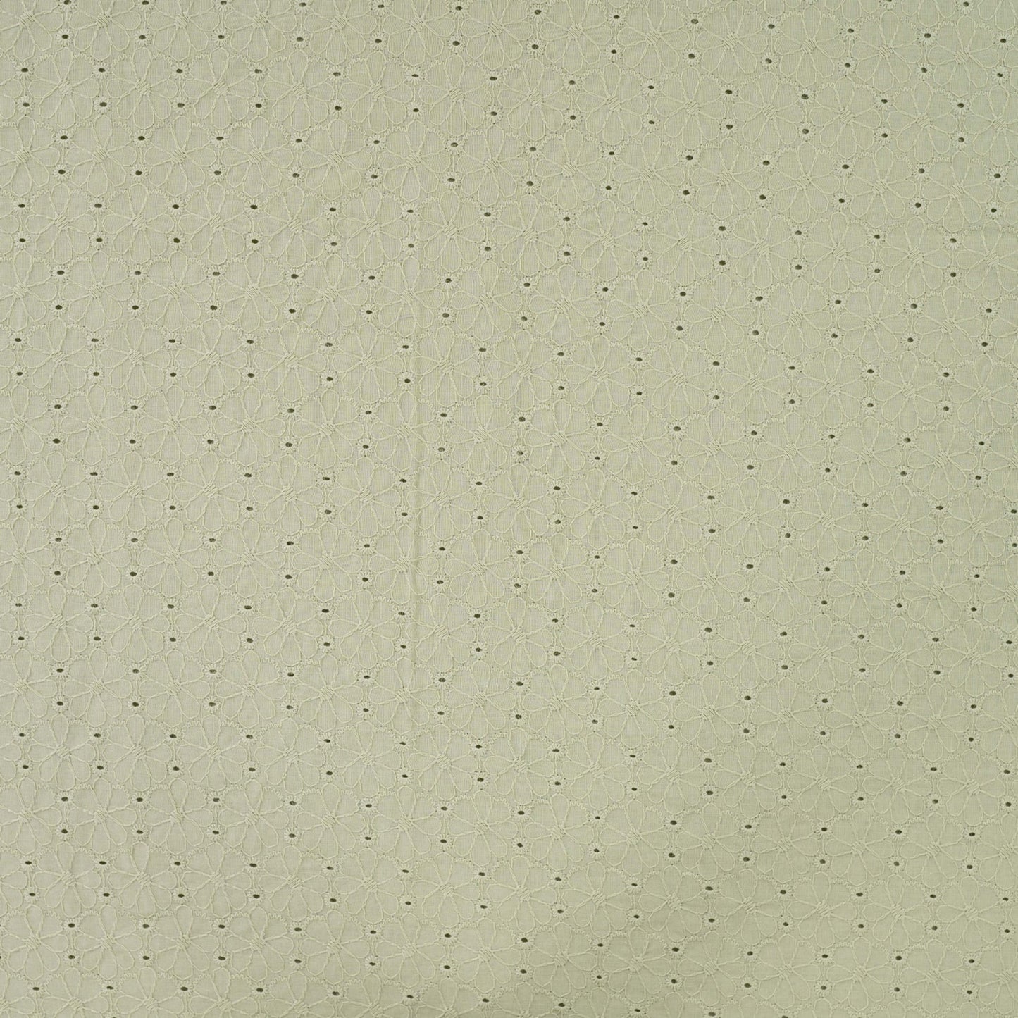 Baumwollstoff mit Floraler Lochstickerei – Grün Broderie Anglaise mit Bogenkante (Meterware)