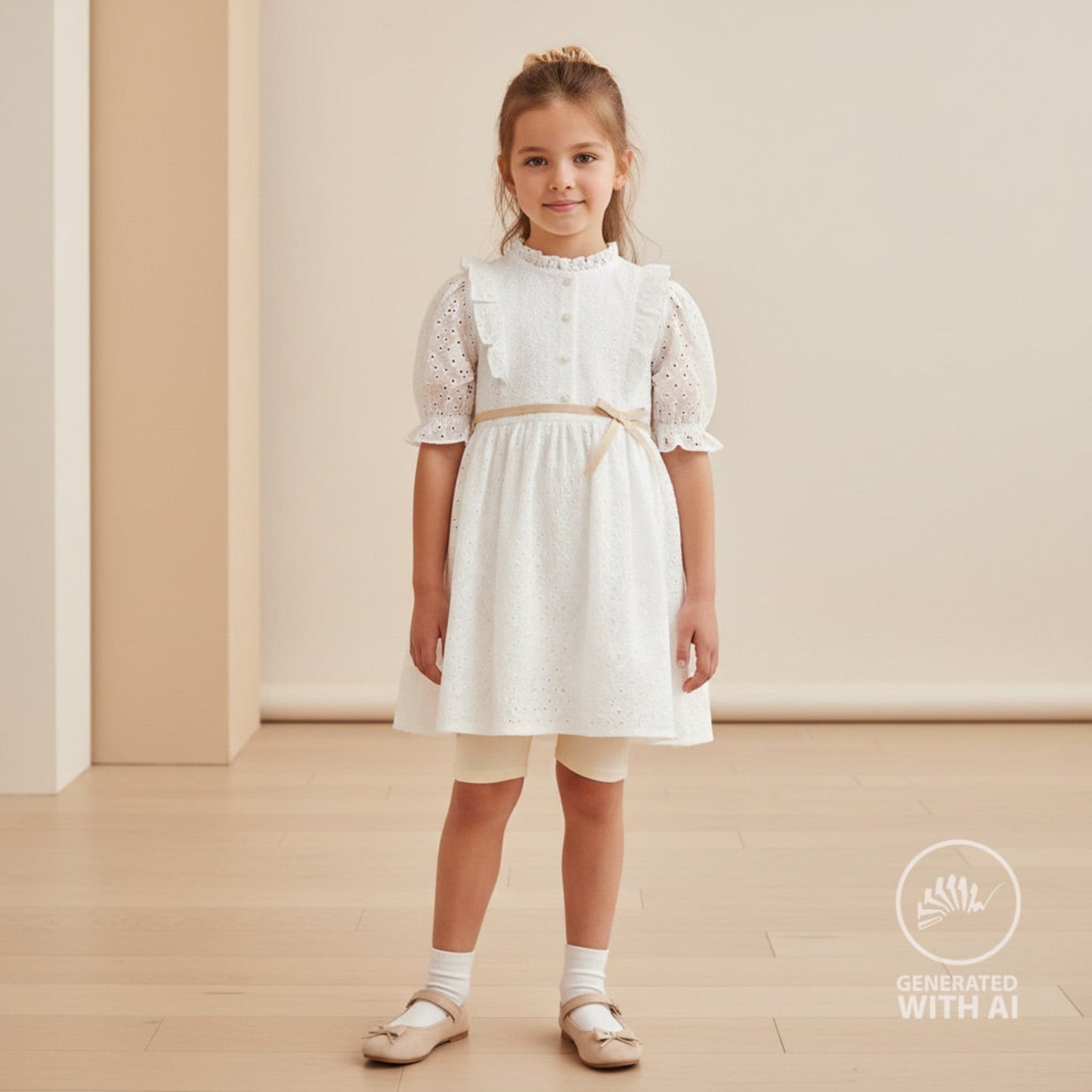 Baumwollstoff mit Floraler Lochstickerei – Wollweiß Broderie Anglaise mit Bogenkante (Meterware)
