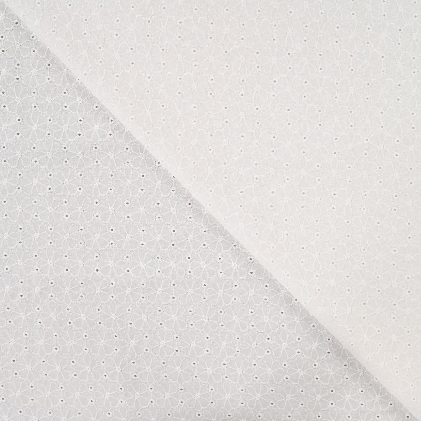 Baumwollstoff mit Floraler Lochstickerei – Wollweiß Broderie Anglaise mit Bogenkante (Meterware)
