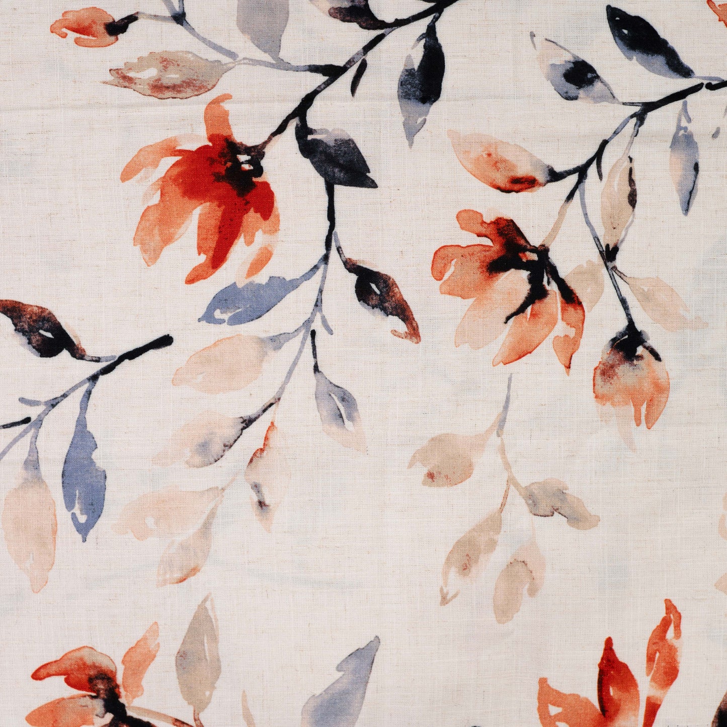 Viskose-Leinen Stoff mit Floralem Blattmuster – Beige mit Herbstfarben (Meterware)