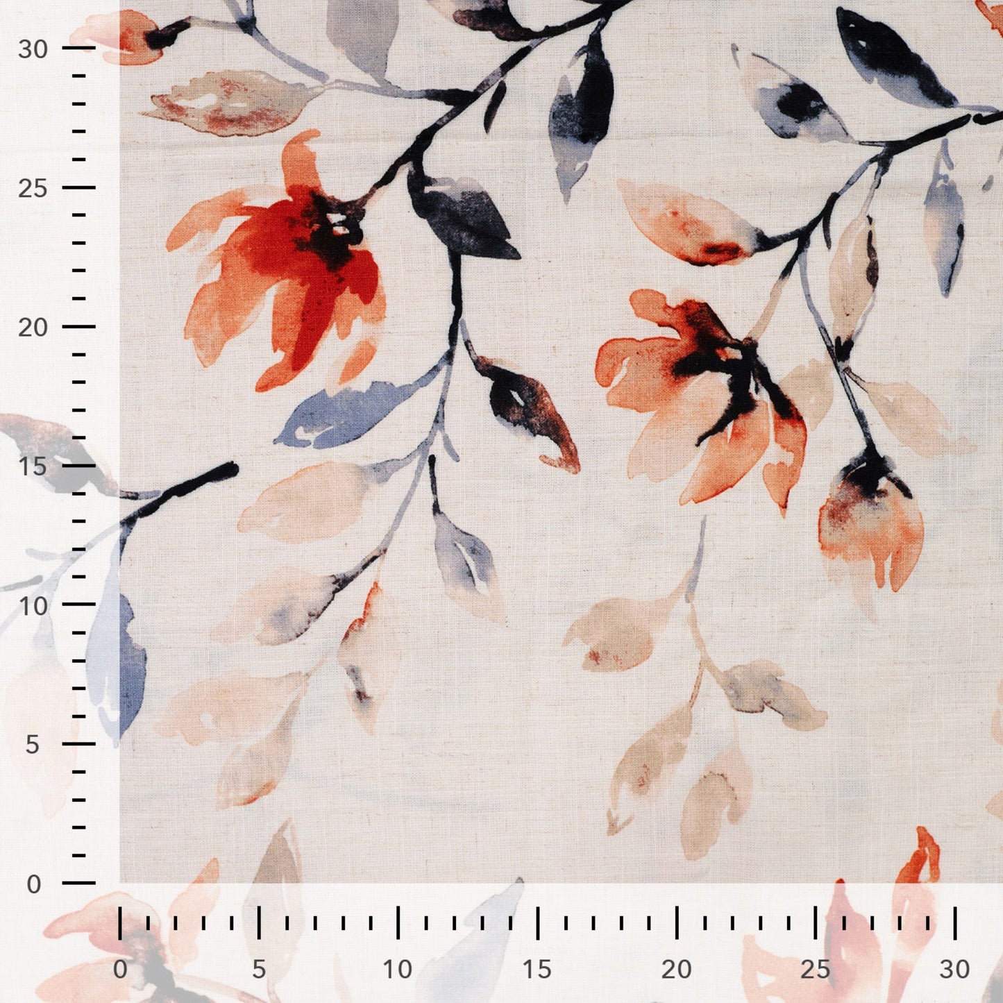 Viskose-Leinen Stoff mit Floralem Blattmuster – Beige mit Herbstfarben (Meterware)